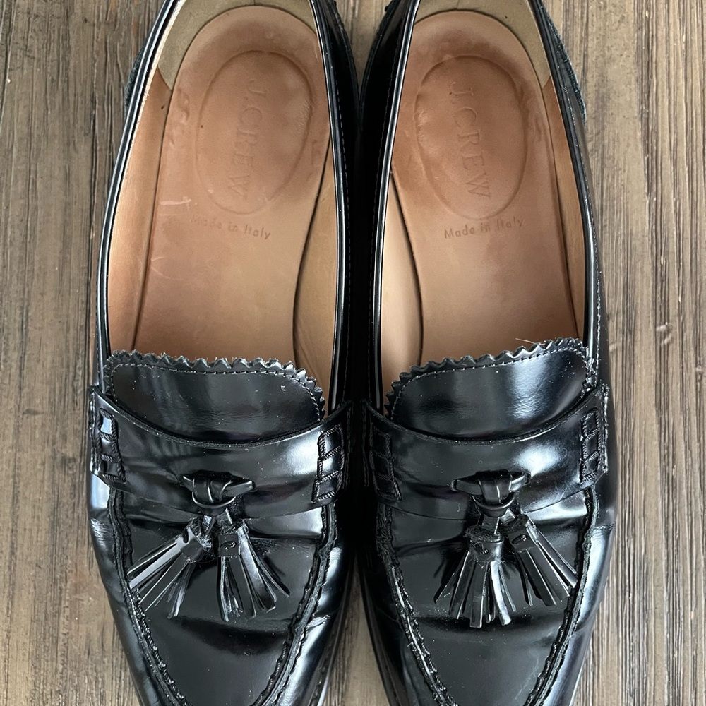 J Crew Black Leather Tassel Loafers ~ Sz 7.5 - Picture 5 of 16